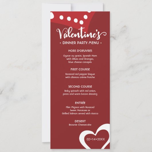 menu van het dinerfeest van Custom Red Valentijnse Kaart (Voorkant)
