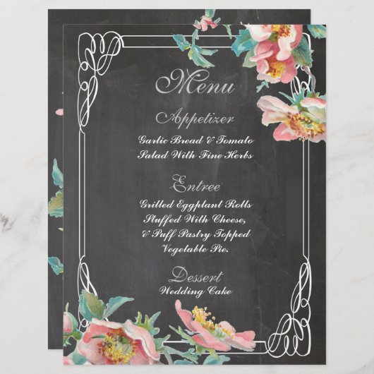 menu van het florkarton-bruiloft (Voorkant / Achterkant)