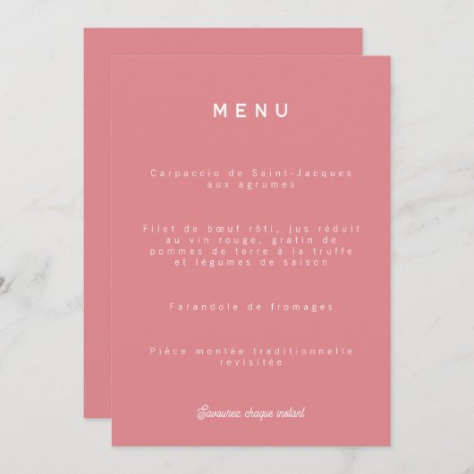 Menu van het huwelijk Colorus - Rose (Voorkant / Achterkant)