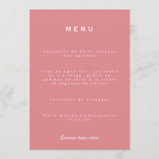 Menu van het huwelijk Colorus - Rose (Voorkant)
