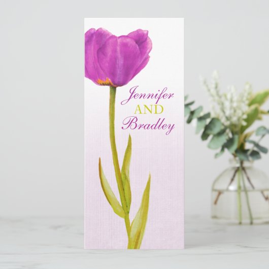 menu van het Paarse tulpje voor de bruiloft Kaart (Staand voorkant)