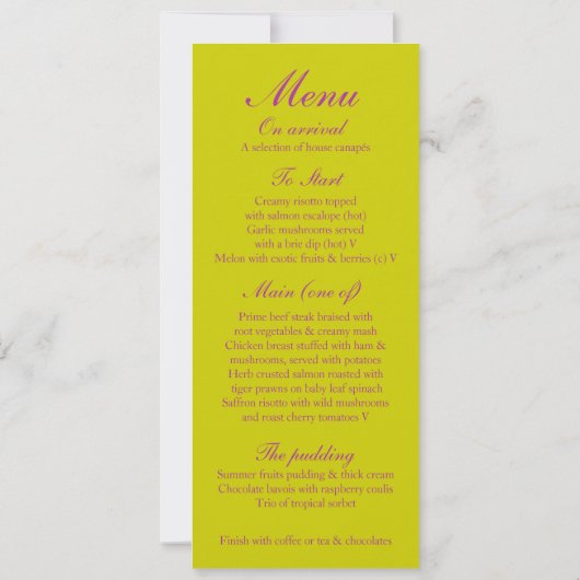 menu van het Paarse tulpje voor de bruiloft Kaart (Achterkant)