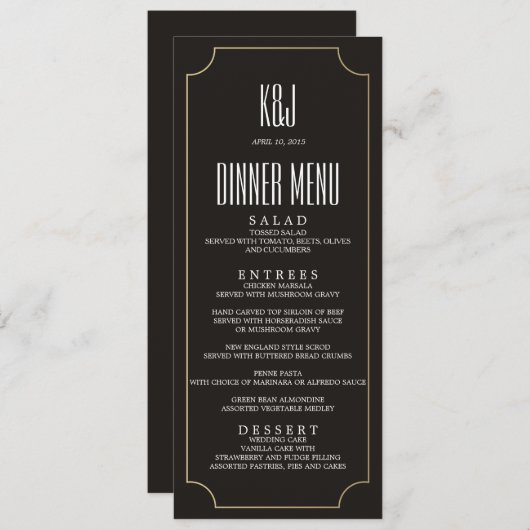 menu van het trouwdiner GOLDEN MONOGRAM GLAM (Voorkant / Achterkant)