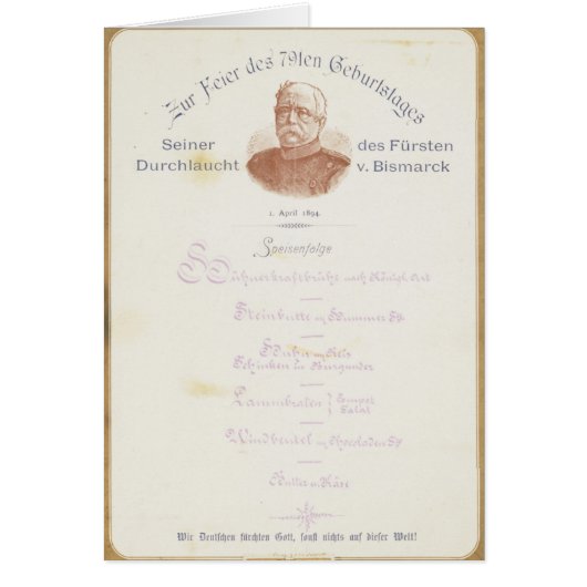 Menu van Prince von Bismarcks (Voorkant)