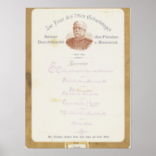Menu van Prince von Bismarcks Poster (Voorkant)