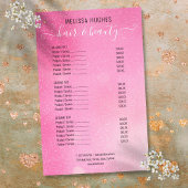 Menu van roze glittersalonservice