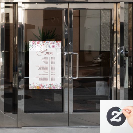 Menu Verse Fresh Wildflowers Diensten Raamsticker (Kantoordeur)