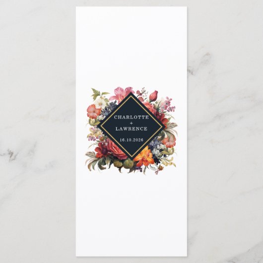 Menu voor bruiloft in  bloemenstijl en retro (Achterkant)