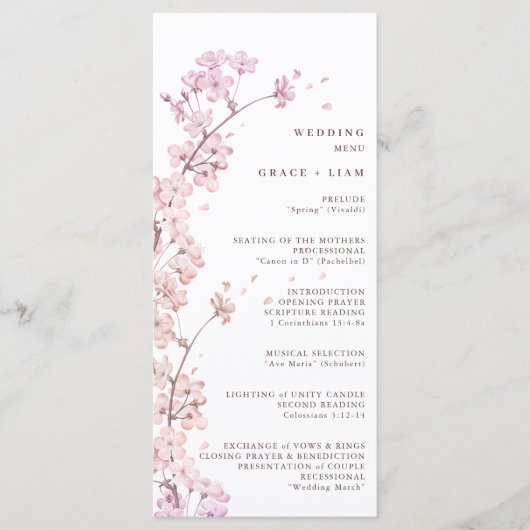 menu voor Elegant Sakura Branch lente bruiloft (Voorkant)