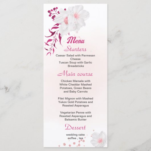 menu voor fuchsia & white floral bruiloft (Voorkant)