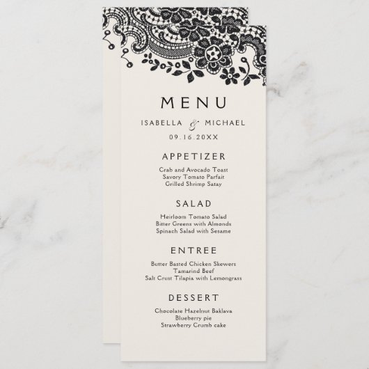 Menu voor het  huwelijk van zwarte en witte elegan (Voorkant / Achterkant)