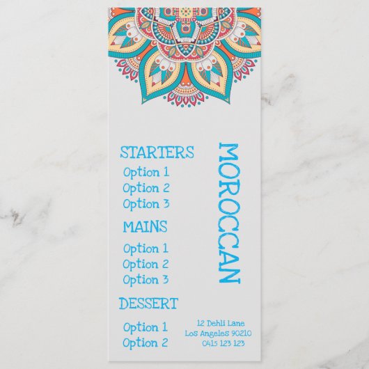 Menu voor Marokkaans restaurant diner (Voorkant)