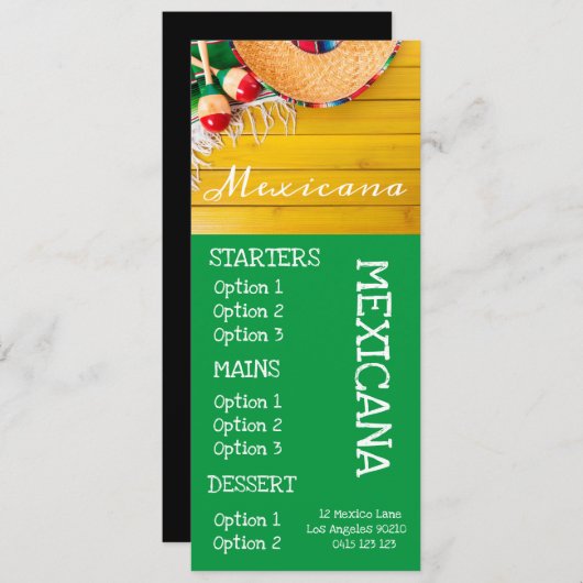Menu voor Mexicaans restaurantbar eten diner (Voorkant / Achterkant)