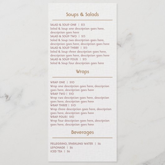  menu voor restaurant voor zeevruchten (Achterkant)