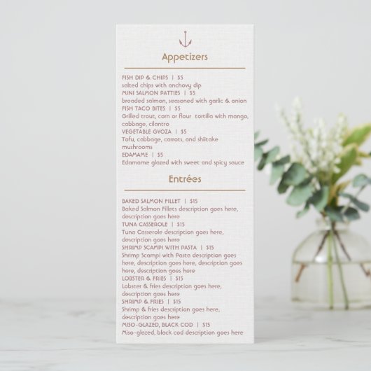  menu voor restaurant voor zeevruchten (Staand voorkant)