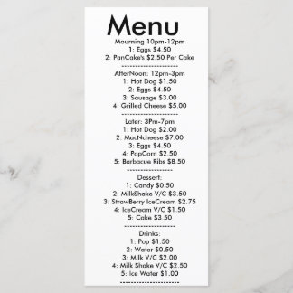 Menu voor resturant