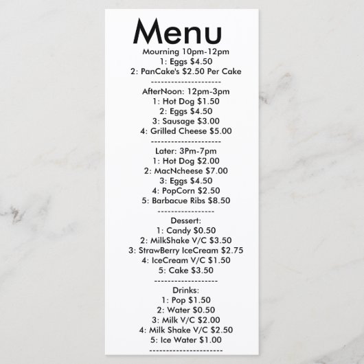 Menu voor resturant (Voorkant)