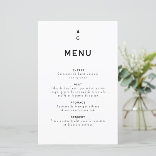 Menu voor trouwfeest "Lettrus" (Staand voorkant)