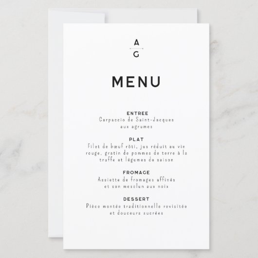 Menu voor trouwfeest "Lettrus" (Voorkant)