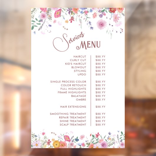 Menu voor verse wilde bloemen raamsticker (Vel 2)