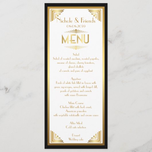 Menu Vrienden, menu vergadering, grote Gatsby, wit (Voorkant)