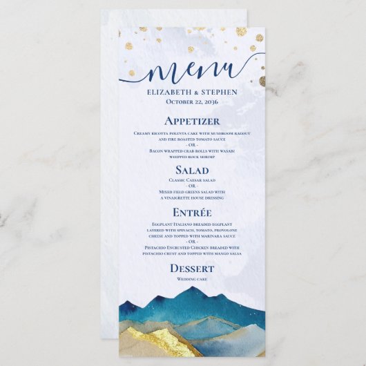 Menu waterverf Blue Gold Mountain buitenshuis brui (Voorkant / Achterkant)