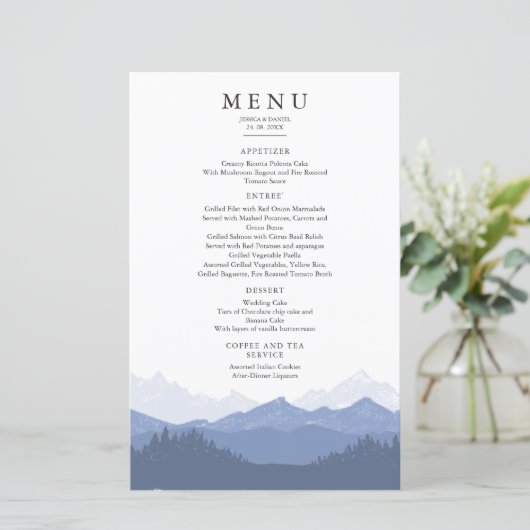 Menu waterverf Blue Mountain Wedding (Staand voorkant)