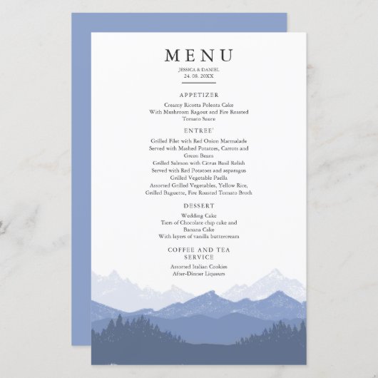 Menu waterverf Blue Mountain Wedding (Voorkant / Achterkant)
