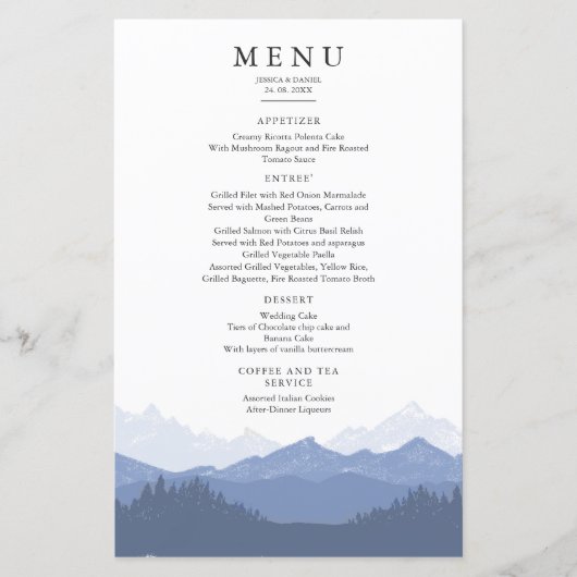 Menu waterverf Blue Mountain Wedding (Voorkant)