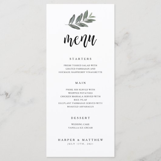 Menu waterverf Branch Wedding Reception (Voorkant)