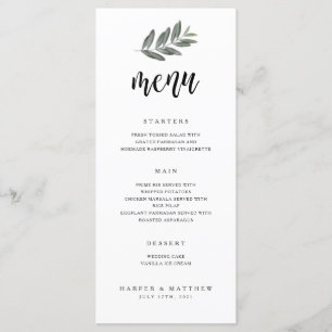 Menu waterverf Branch Wedding Reception