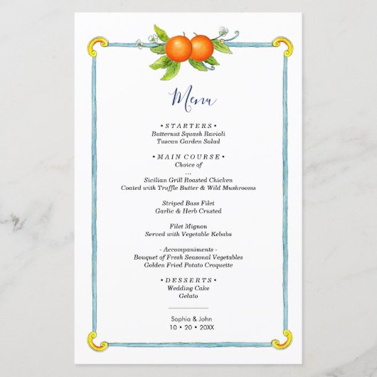 menu waterverf  citrusbruiloft (Voorkant)