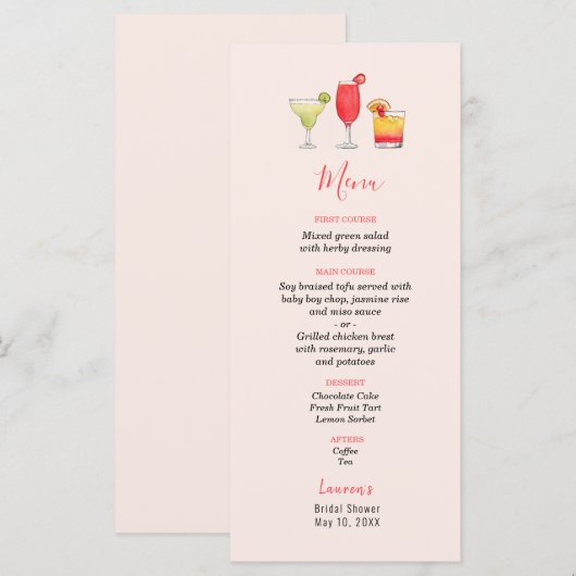 menu waterverf Cocktail Vrijgezellenfeest (Voorkant / Achterkant)