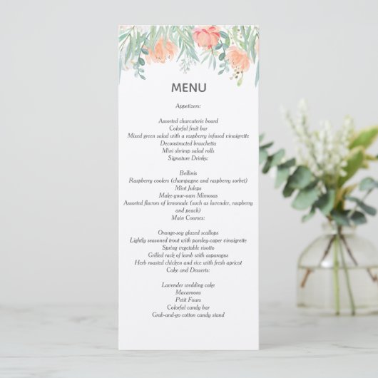 menu waterverf crèmeperzik, bruiloft briefpapier kaart (Staand voorkant)