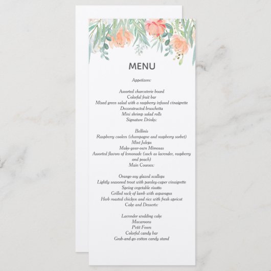 menu waterverf crèmeperzik, bruiloft briefpapier kaart (Voorkant / Achterkant)