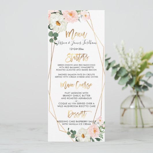 Menu waterverf Delicate Bloom Bouquets Kaart (Staand voorkant)