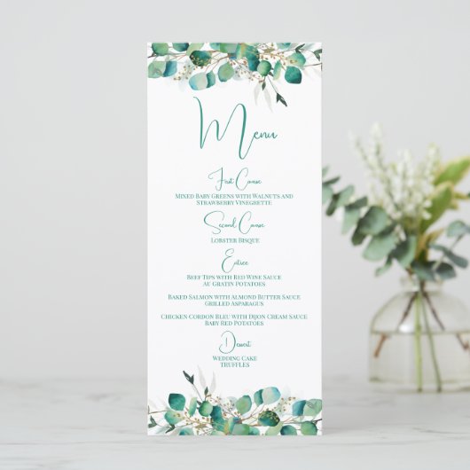 Menu Waterverf Emerald Green Eucalyptus Foilage (Staand voorkant)