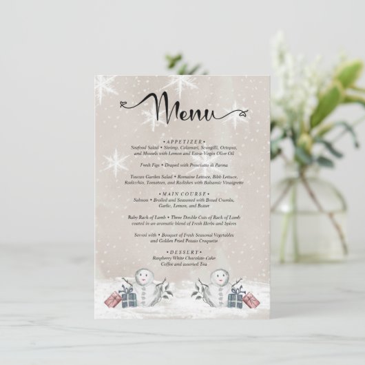 Menu waterverf evergreen baby shower (Staand voorkant)