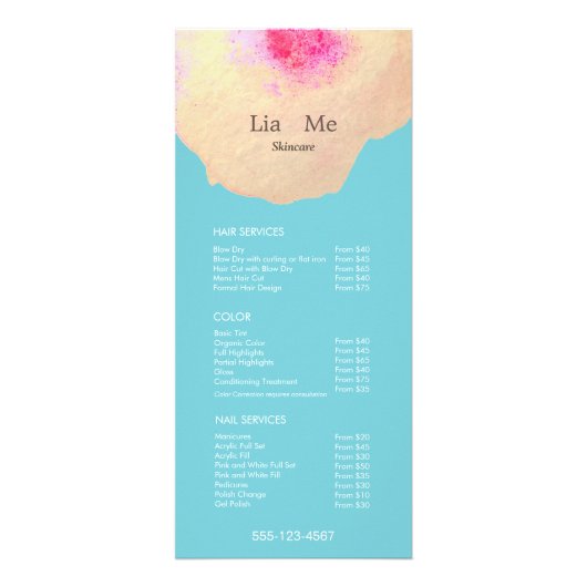 Menu waterverf Floral Beauty Price List Service (Voorkant)