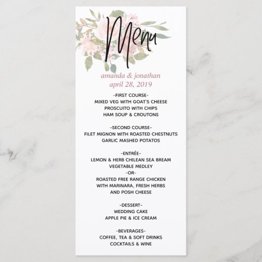 Menu waterverf floral Blush en Roos Gold Wedding (Voorkant)