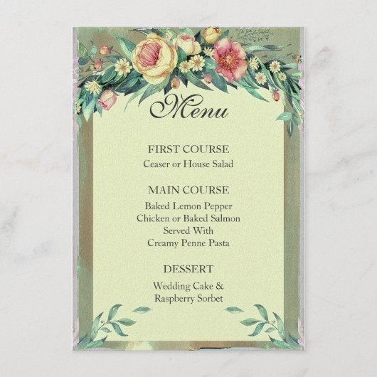 Menu waterverf Floral Green & Pink Wedding (Voorkant)