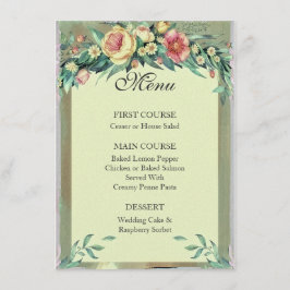 Menu waterverf Floral Green & Pink Wedding