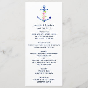 Menu waterverf Floral Nautical Wedding