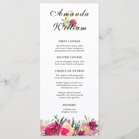 Menu waterverf Floral Pink Wedding (Voorkant)