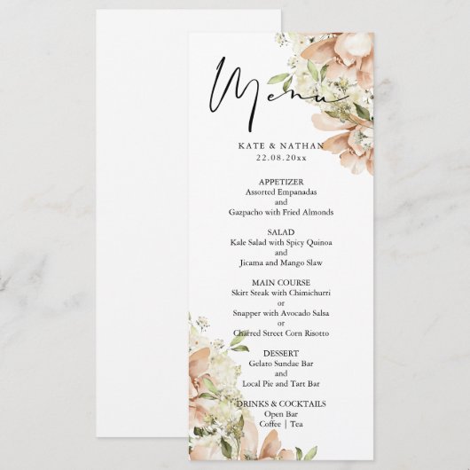 Menu waterverf Floral Wedding (Voorkant / Achterkant)