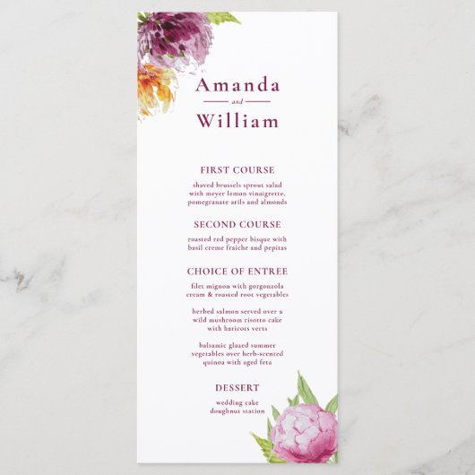 Menu waterverf Floral Wedding (Voorkant)