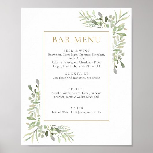 Menu waterverf Greenery Bar Poster (Voorkant)