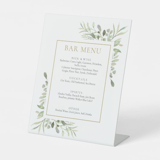 Menu waterverf Greenery Bar Reclamebord Met Voetstuk (Voorkant)