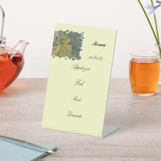 Menu waterverf herfstbladeren met bessen reclamebord met voetstuk