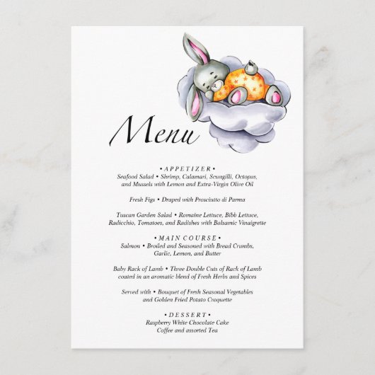 Menu waterverf klein Bunny-baby shower (Voorkant)